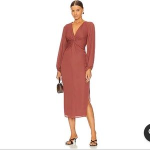 Krisa Women's Long Sleeve Twist Front V Neck Maddie Dress in Cinnamon